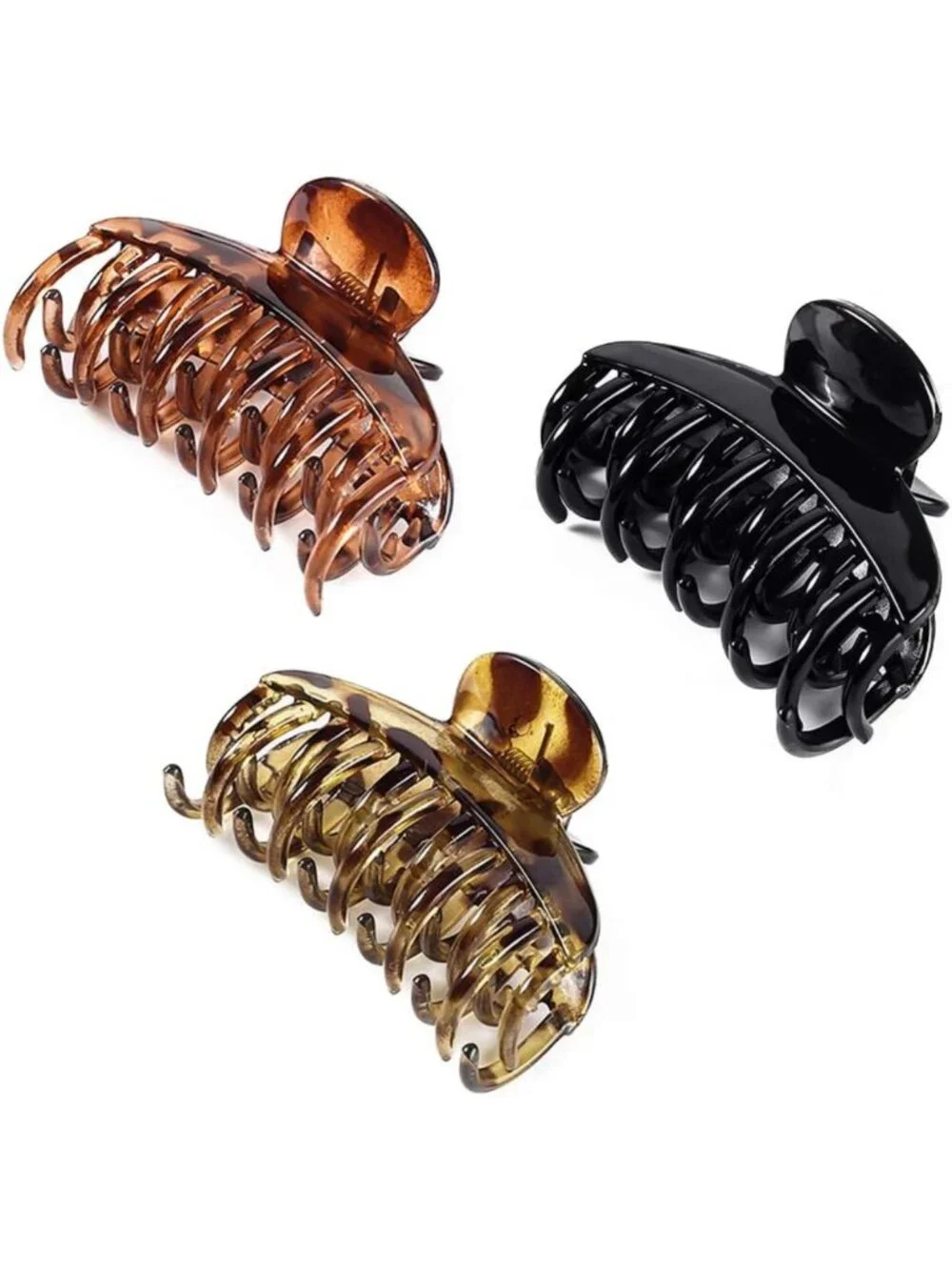 3 PCS Tortoise Shell Hair Claw Clips - Double Row Teeth Jaw Barrettes for All